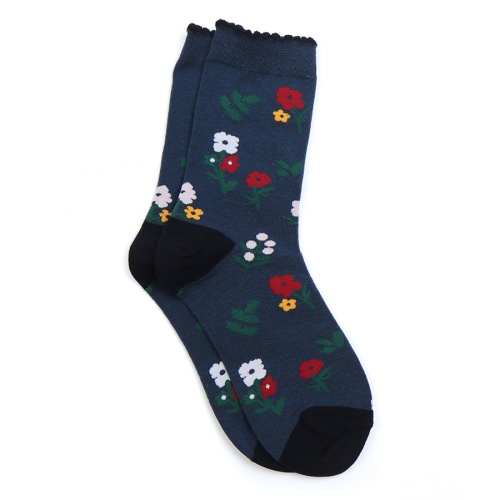 Navy Pansy Organic Cotton Blend Socks by Peace of Mind